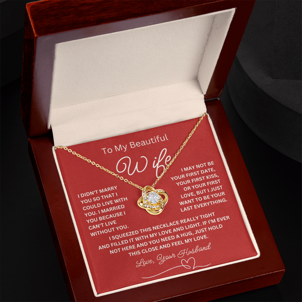 Gift for Wife "I Can't Live Without You" Gold Knot Necklace Red